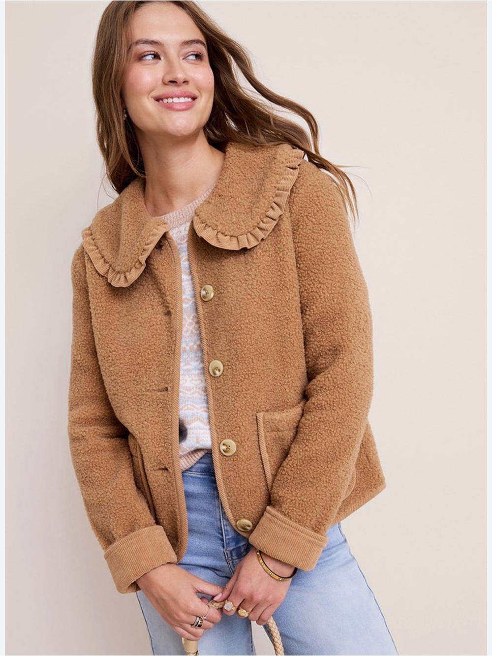 NWT Francesca’s Stoosh Billie Collared Sherpa Jacket Size Small P